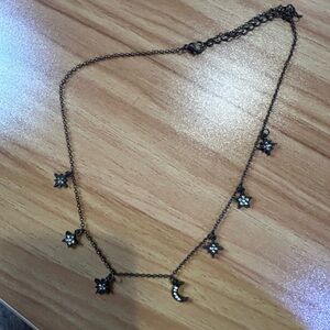 Celestial Star and Moon Necklace in Black